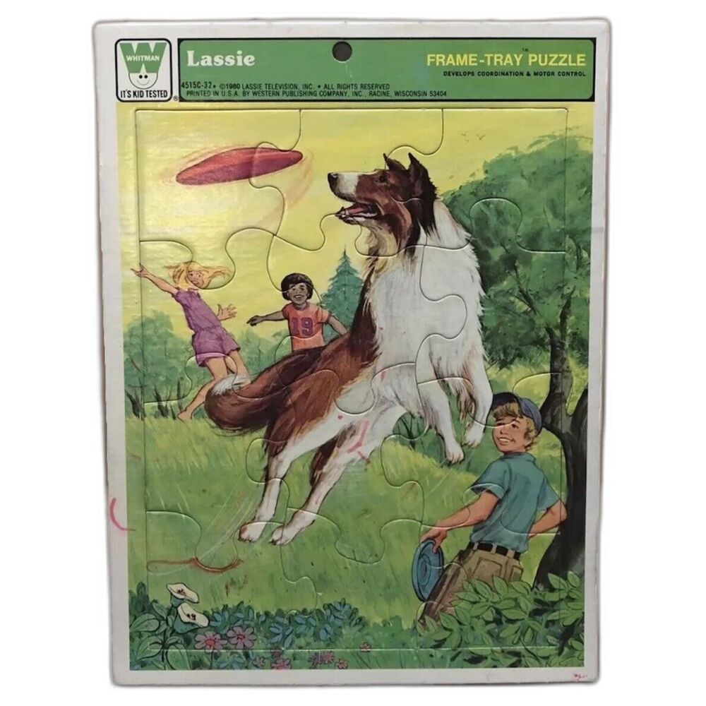 Vintage 1980 Whitman Lassie Collie Dog Frisbee Frame Tray Puzzle 12 Piece 4515C